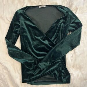 Forest Green Faux-Suede Wrap Top- Medium